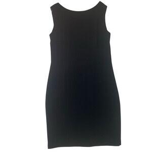 Talbots Black Sheath Dress Size 10 Black Sleeveless Belted Minimalist Career